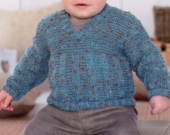 Baby Knit Textured Sweater - 0-6, 6-12 MONTH, 1-2, 2-3, 4-5, 6-7 YR - Vintage Knitting Pattern - PDF file only