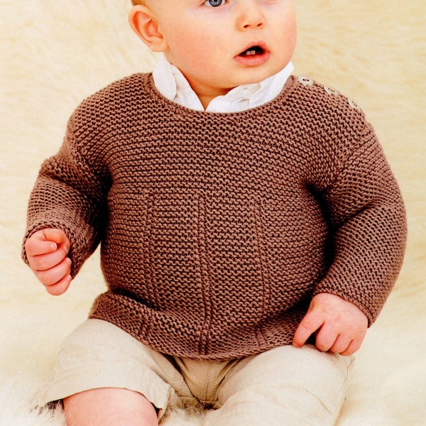 Baby Boy's Knit Gansey-style Garter St Round, V-neck Sweater, Blanket - 0-6, 6-12M, 1-2y, 2-3y - Vintage Knitting Pattern - PDF file only