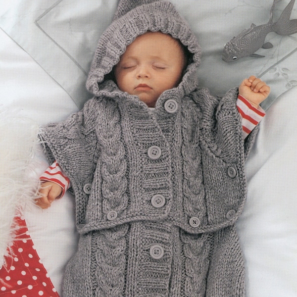 Knit Baby Bunting Cocoon & Poncho - 0-6M, 12M, 24M - Vintage Knitting Pattern - PDF file only