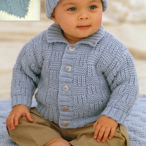 Boy's Knit Jacket, Hat, Blanket - 0-3-6-12M, 1-2y - 3-4y - 5-6y - Vintage Knitting Pattern - PDF file only