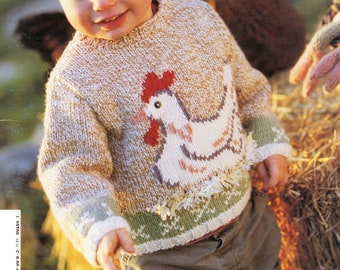 Pullover / Sweater "Hen" for Baby Toddler Boy - 12M, 2-4-6 years Farm Chickens Rooster - Vintage Knitting Pattern - PDF file only