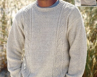 Knit Mens Sweater Cables Moss Stitch Round or V- Neck - 38-40-42-44-46-48 inches  - Vintage Knitting Pattern - PDF file only