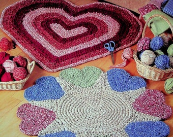 Crochet Rug Pattern Book - Rags to Rugs - 6 designs - Sunflower, Hearts, Periwinkles, Tulips - Vintage Pattern - PDF file only