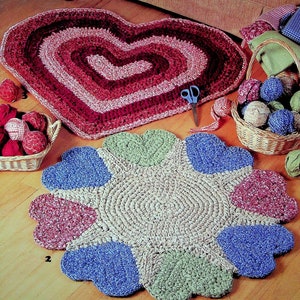 Crochet Rug Pattern Book - Rags to Rugs - 6 designs - Sunflower, Hearts, Periwinkles, Tulips - Vintage Pattern - PDF file only