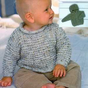 Boy&#39;s Knit Sweater, Hooded Jacket or with Collar DK 8-ply - 0-3-6-12M, 1-2y - 3-4y - 5-6y - Vintage Knitting Pattern - PDF