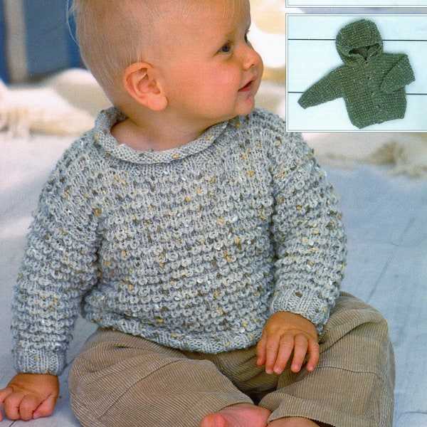 DK 8-ply Knit Boy's Toddler Kids Sweater, Hooded Jacket or with Collar - 0-3-6-12M, 1-2y - 3-4y - 5-6y - Vintage Knitting Pattern - PDF Only