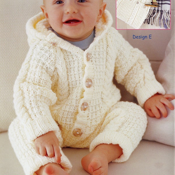 Aran 10-ply Knit Baby Boy All-in-One Suit and Sleep Bag - 0-3, 3-6, 6-12M, 1-2y - Vintage Knitting Pattern - PDF file only