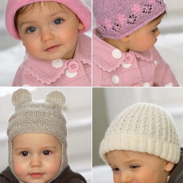 Knit Baby Kids Hats Cloche Pull-on Helmet Hat - 0-6, 6-12 months, 1-2, 2-3, 4-5, 6-7 years - Vintage Knitting Pattern - PDF file only