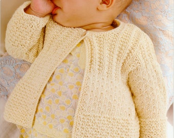 Baby Girl Textured Cardigan with Long Short Sleeves - 0-6-12M, 1-2-3-4-5-6-7 years - Vintage Knitting Pattern - PDF file only