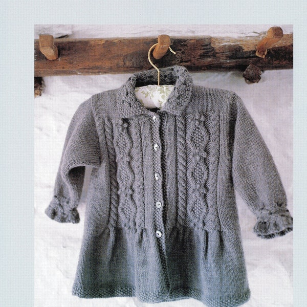 Girl Smock Cabled Jacket  - 1y, 2y, 3y - Vintage Knitting Pattern - PDF file only