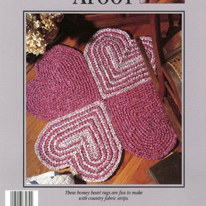 Romance Afoot - Crochet Rug Pattern Leaflet - 30.5”x 30.5" - Rag Rug - Heart, Four-leaf Clover - Vintage Pattern - PDF file only