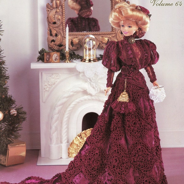 Turn of the Century Lady - Wine Red Gown Lacy - 11 1/2 inch Fashion Doll Costume - Vintage Crochet Pattern - PDF file only