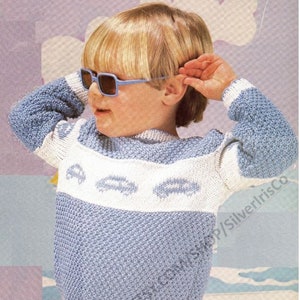 Pullover / Sweater "Race" for Baby Toddler Boy - 6M, 12M, 18M, 2-3-4 years Autos Cars - Vintage Knitting Pattern - PDF file only