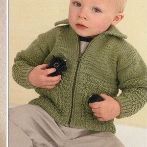 Boy's Knit Sweater, Zippered / Buttoned Jacket with Collar - 3-6, 6-12M, 1-2y - 3-4y - 5-6y 7-8y - Vintage Knitting Pattern - PDF file only