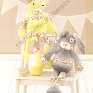 Knit Rabbit & Cat - 2 in 1 patterns - Height 22&quot; or 56 cm - Vintage Knitting Pattern - PDF file only