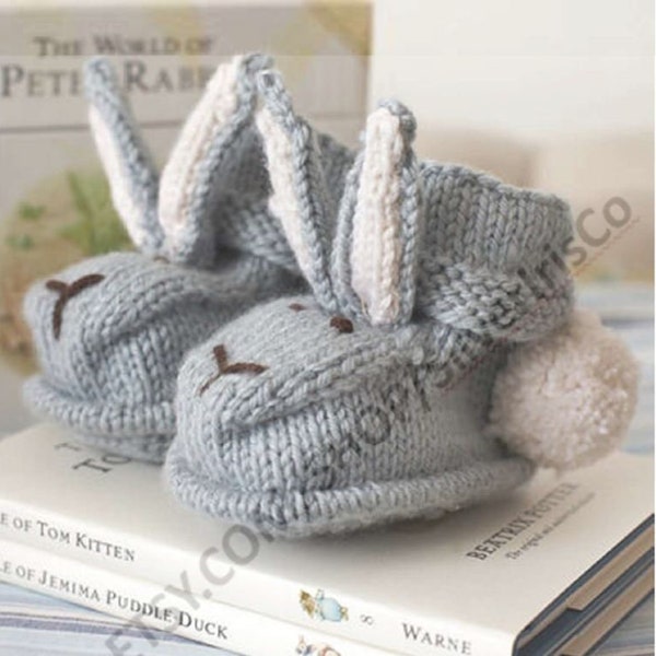 Bunny Bootees - Knit Shoes Slippers Booties for Baby Boy Girl - 3-6 months - Vintage Knitting Pattern - PDF file only