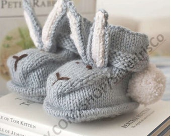 Bunny Bootees - Knit Shoes Slippers Booties for Baby Boy Girl - 3-6 months - Vintage Knitting Pattern - PDF file only