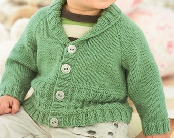 Knit Baby Boy's Retro Raglan Cardigan - Textured - 0-6, 6-12 months, 1-2, 2-3, 4-5, 6-7 years - Vintage Knitting Pattern - PDF file only