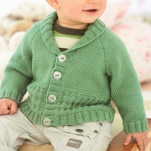 Knit Baby Boy's Retro Raglan Cardigan - Textured - 0-6, 6-12 months, 1-2, 2-3, 4-5, 6-7 years - Vintage Knitting Pattern - PDF file only