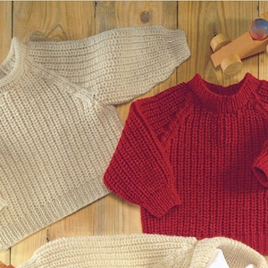 DK 8-ply Knit Baby Ribbed Sweater, Roll Neck, Shawl-collar Jacket - 0-3-6-12M, 1-2y - 3-4y - 5-6y - Vintage Knitting Pattern - PDF file only