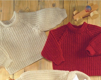 DK 8-ply Knit Baby Ribbed Sweater, Roll Neck, Shawl-collar Jacket - 0-3-6-12M, 1-2y - 3-4y - 5-6y - Vintage Knitting Pattern - PDF file only