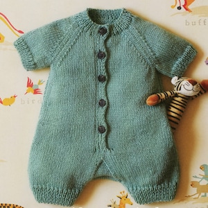 Baby Knit Romper Raglan Sleeve Jumpsuit - 0-3, 3-6, 6-9 months - Vintage Knitting Pattern - PDF file only