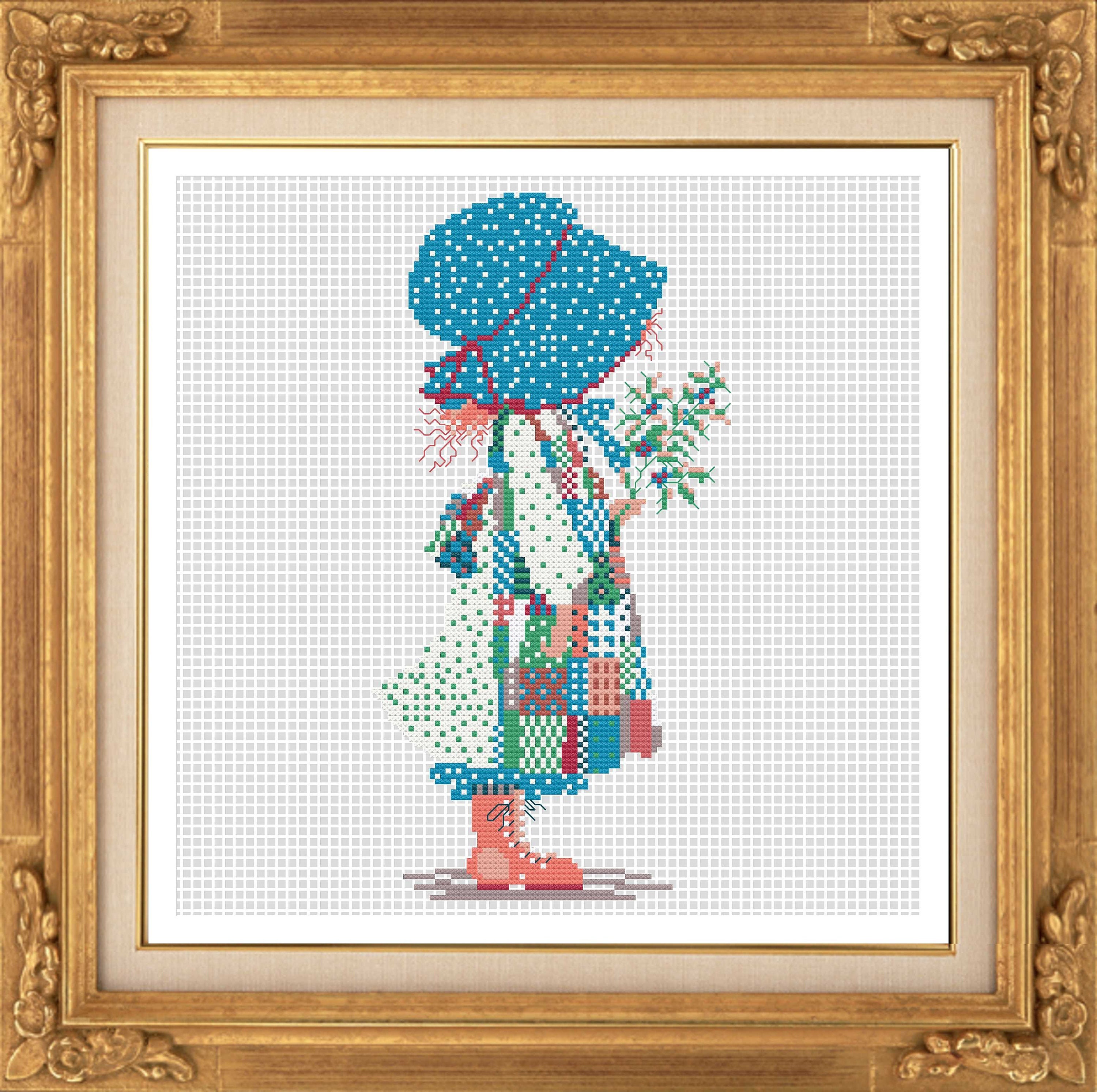 ワンダフルワールド　1997年 小花　パッチワーク　エプロン クロスステッチパッチワークエプロンガール（サンボンネットと花