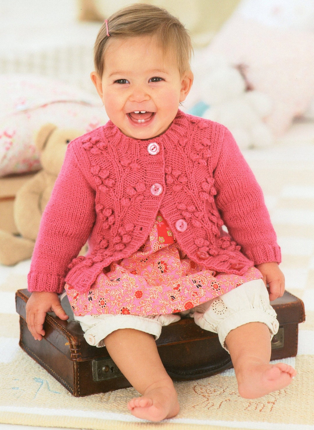 Knit Baby Girl Bobble Flower Cardigan, Blanket, 06, 612 M, 12