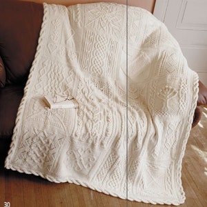 Beige Cabled Blanket - Cables Sampler Afghan - 50 x 68 in - Vintage Knitting Pattern - PDF file only