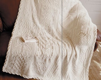 Beige Cabled Blanket - Cables Sampler Afghan - 50 x 68 in - Vintage Knitting Pattern - PDF file only