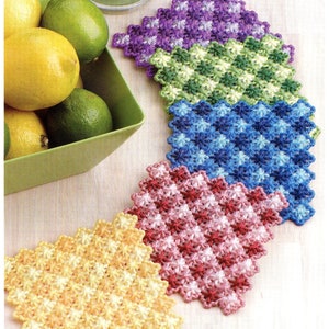 Gingham Coasters - Plastic Canvas - Checked Multi-color pattern - Summer coasters - PDF file only