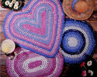 Crochet Rug Pattern Book - Rags to Rugs - 3 designs - Heart, Oval, Round - Vintage Pattern - PDF file only