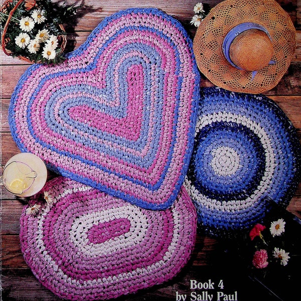 Crochet Rug Pattern Book - Rags to Rugs - 3 designs - Heart, Oval, Round - Vintage Pattern - PDF file only