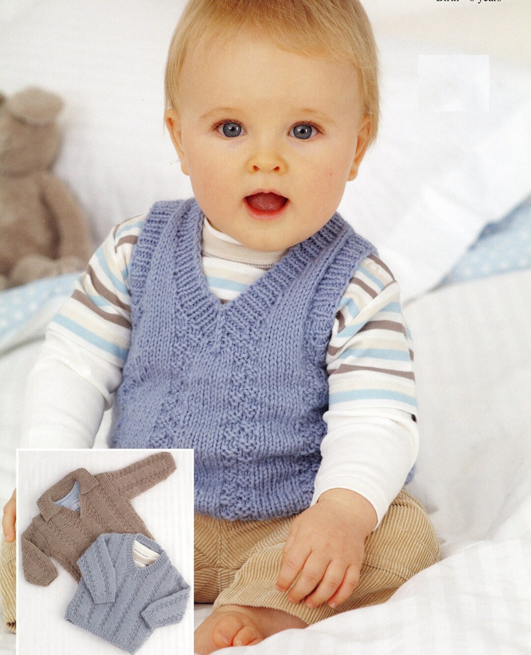 Baby Boy Knit Textured Sweater, Vneck Slipover Vest 03612M, 12y 34y 56y Vintage Knitting