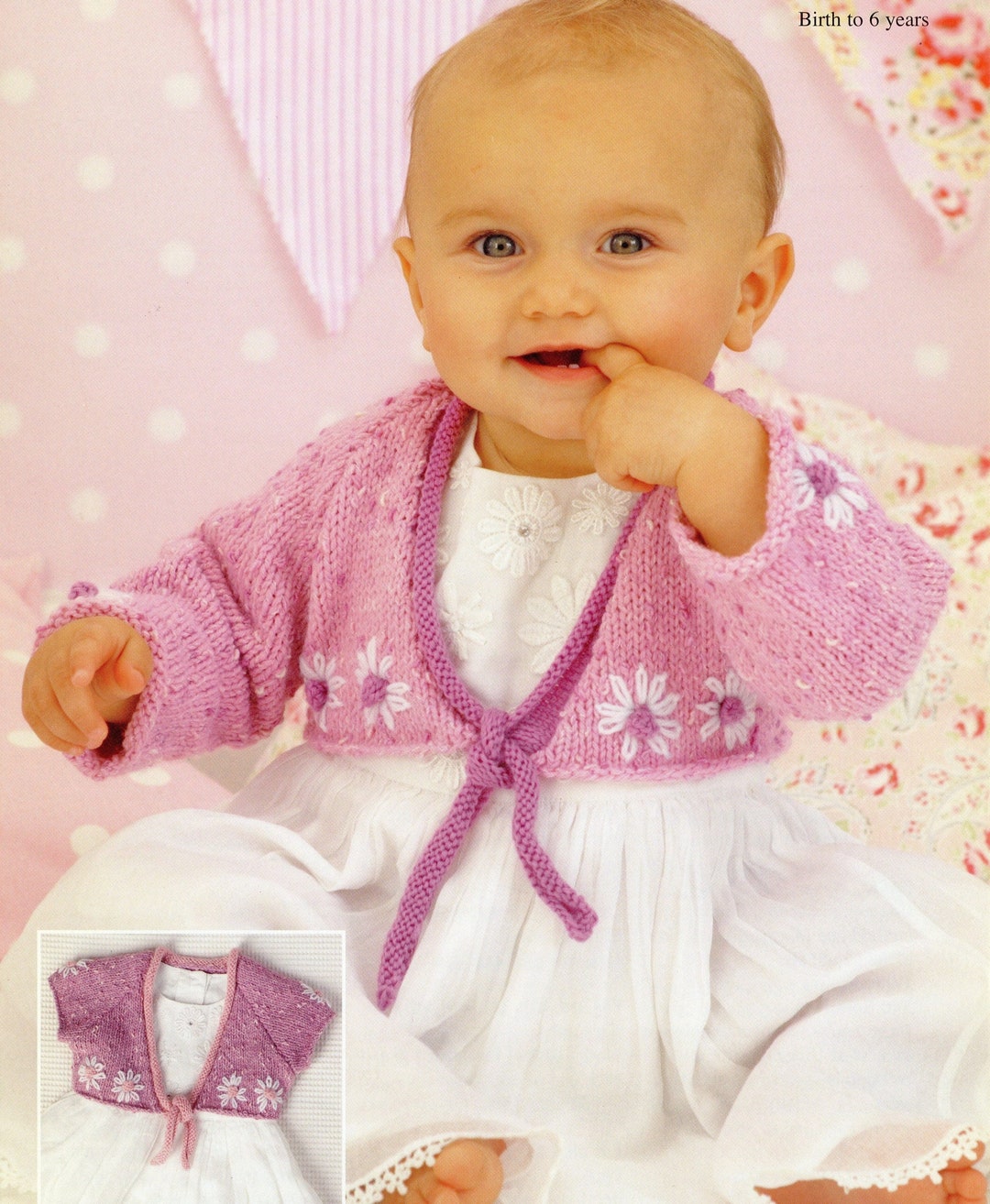 Baby Girl Knit Floral Bolero Shrug With Ties 03, 36, 612M, 12, 34