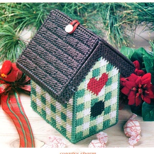 Birdhouse gift box - Plastic Canvas Project - Country Style Plaid -  PDF file only
