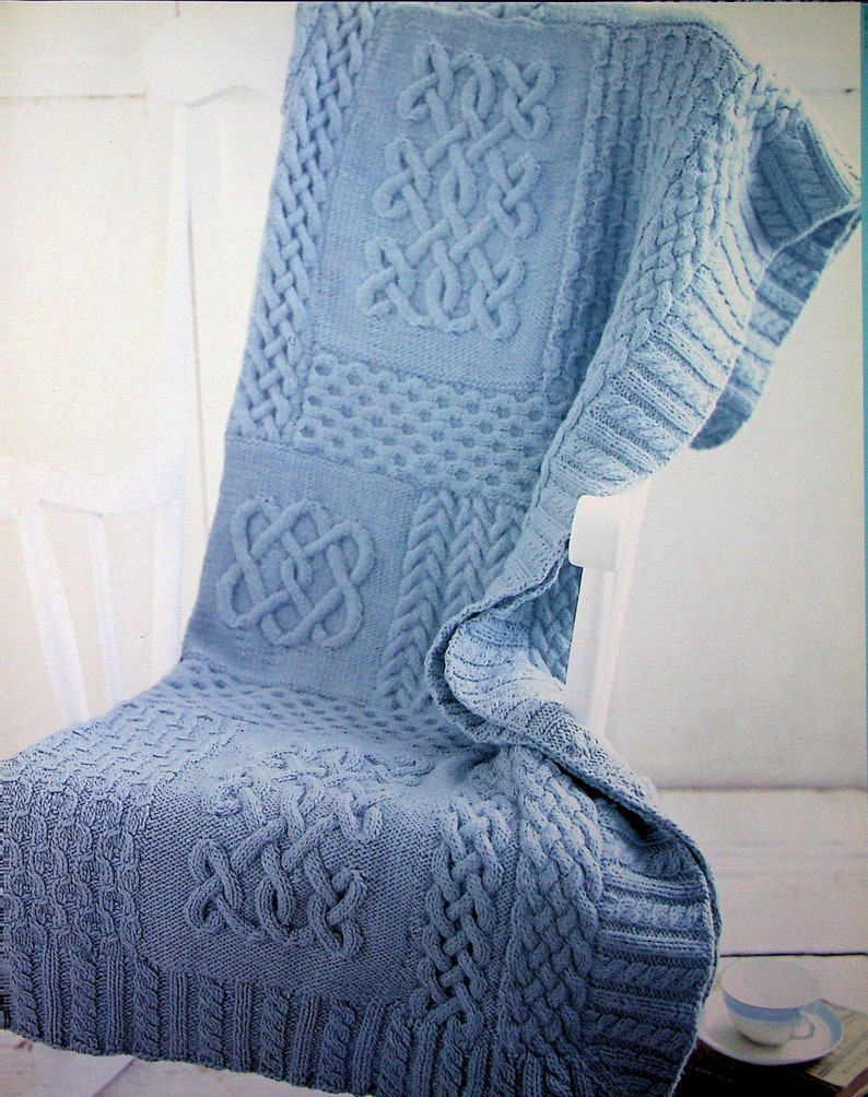 Blue Cabled Blanket Cables Sampler Afghan 52 x 68 in Vintage Knitting Pattern PDF file only image 1