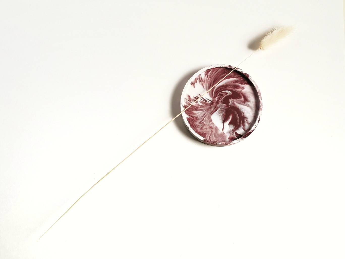 Coupelles Décoratives Rondes Effet Marbré Blanc et Bordeaux, Fait Main