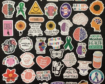 Paquete de pegatinas de salud mental con frases positivas y pegatinas de vinilo