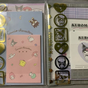 Mini juego de cartas de Sanrio, Hello Kitty, Kuromi, My Melody, Cinnamoroll, sobres con pegatinas, papelería kawaii