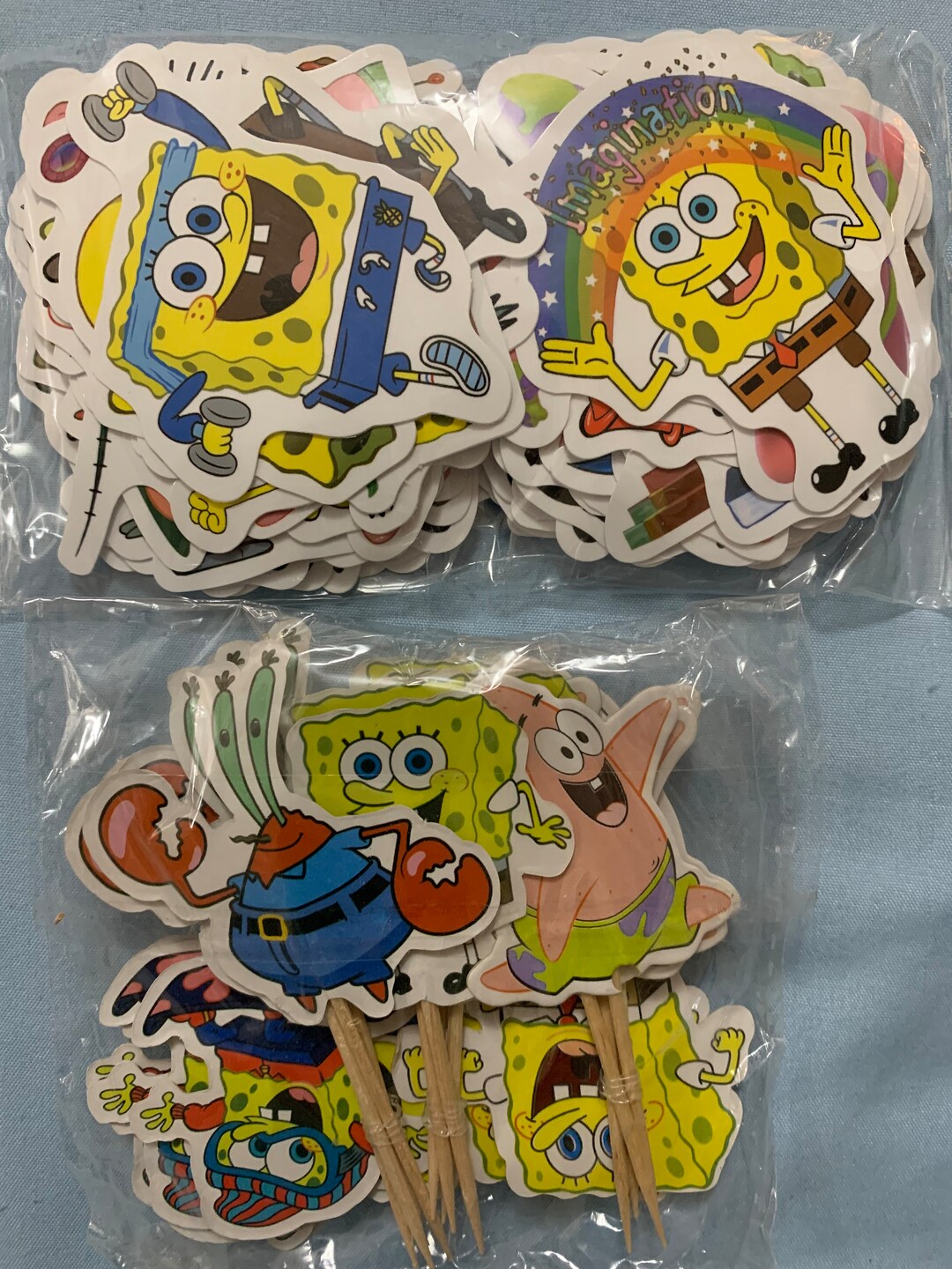 Cartoon Sponge Stickers and Cupcake Toppers for Birthday Party Sticker ...