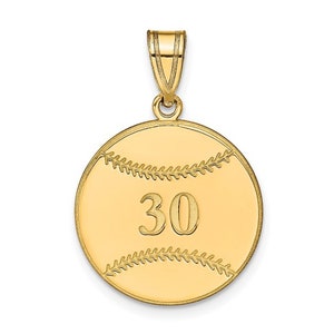 Personalized Baseball Pendant - 14kt Gold Engraved Baseball Pendant - Name and Number Personalized Baseball Necklace