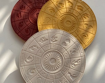 Zodiac coaster, concrete, round, autumn colors, terrazzo, Jesmonite, home decor, gift idea, ojoydesign
