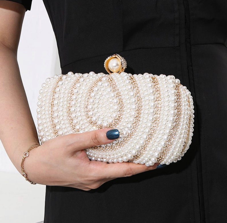 Perle Elfenbein Clutch Tasche mit Gold detailliert Bild 2