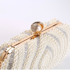Perle Elfenbein Clutch Tasche mit Gold detailliert Bild 6