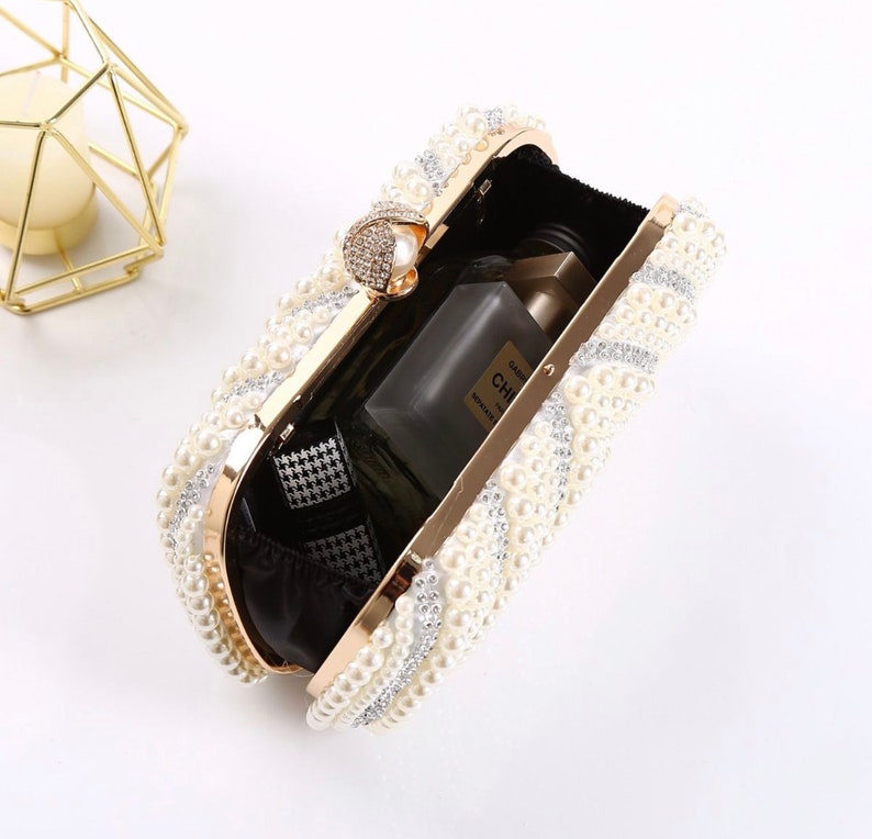 Perle Elfenbein Clutch Tasche mit Gold detailliert Bild 5