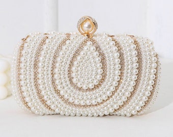 Perle Elfenbein Clutch Tasche mit Gold detailliert