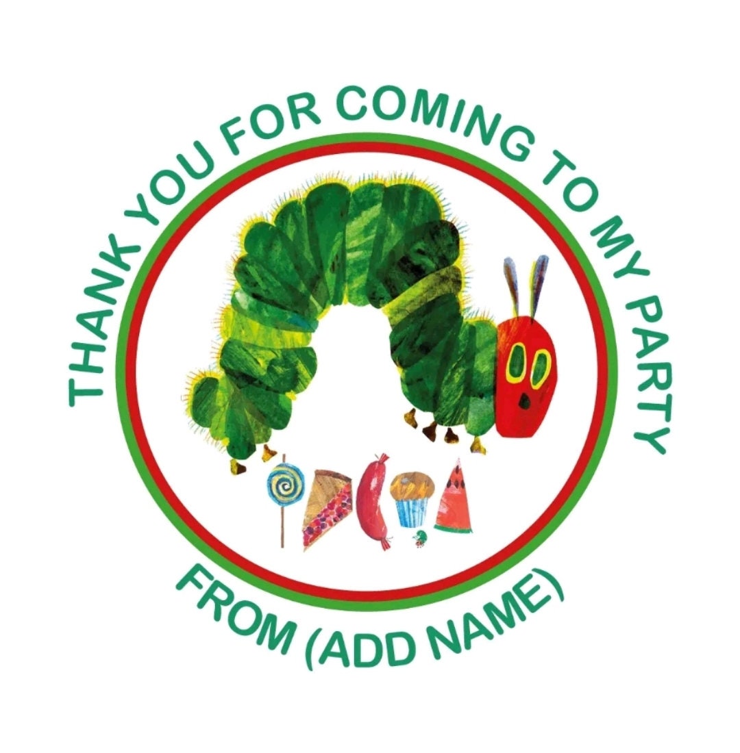 24 X Personalised Hungry Caterpillar Birthday Party/sweet Cone Stickers ...
