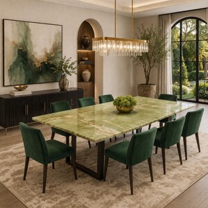 Onyx Green Dining Table, Rectangular Design, Semi Precious Stone, Modern Handmade Décor