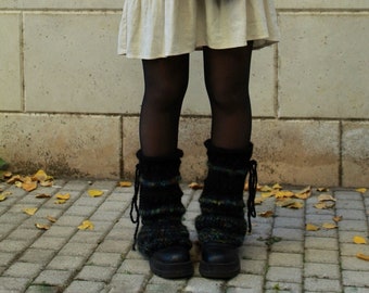 Cozy Winter Leg Warmers in Green and Black - Fairy Core Knitted Design